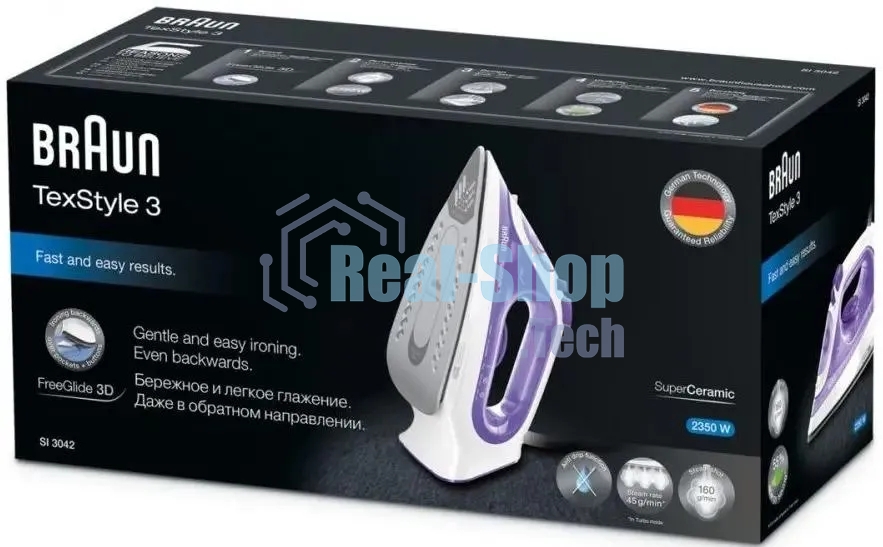 Утюг Braun SI3042VI фиолетовый/белый, 2350 Вт, 45 г/мин, 160 г/мин, 270 мл