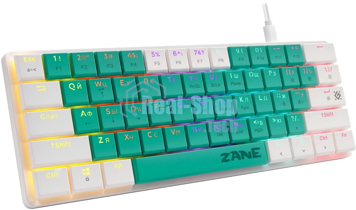Клавиатура проводная механическая Defender Zane GK-089 RU,зелен/бел,61кн,1.5м,LowRed 1