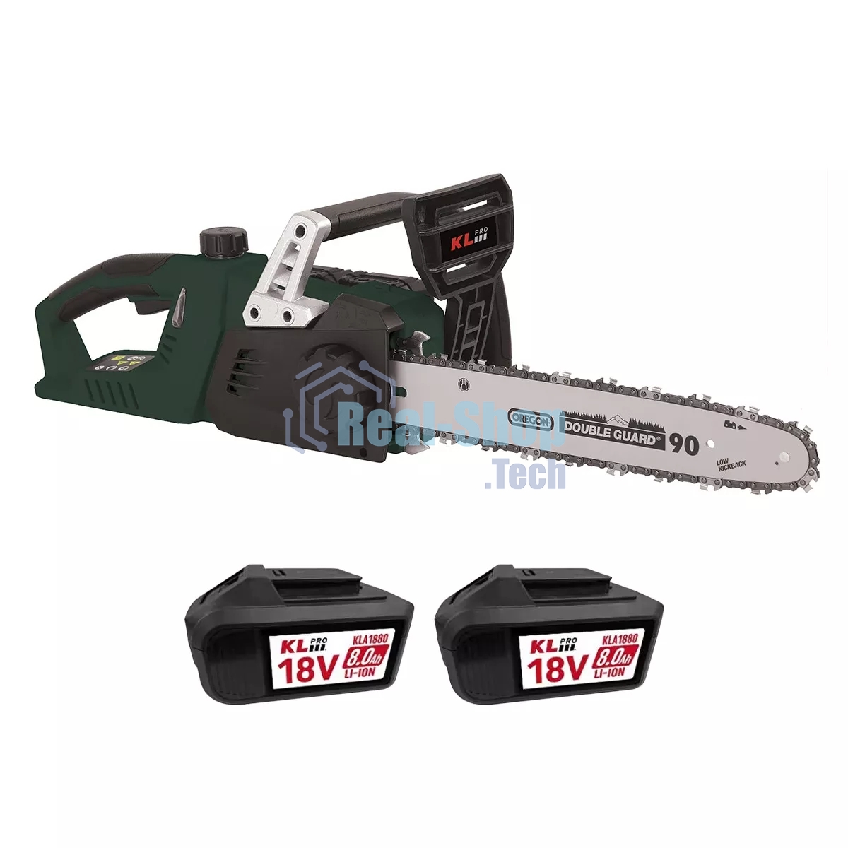 Профессиональная аккумуляторная цепная пила KLPRO KLBOM36B-80 (36В (2x18В), Li-ion-2шт 8,0А·ч, ЗУ 4,5А 7000об/мин, 14”)