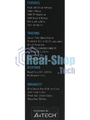 Мышь проводная A4Tech X87 черный, 2400 dpi, USB, кнопки - 8