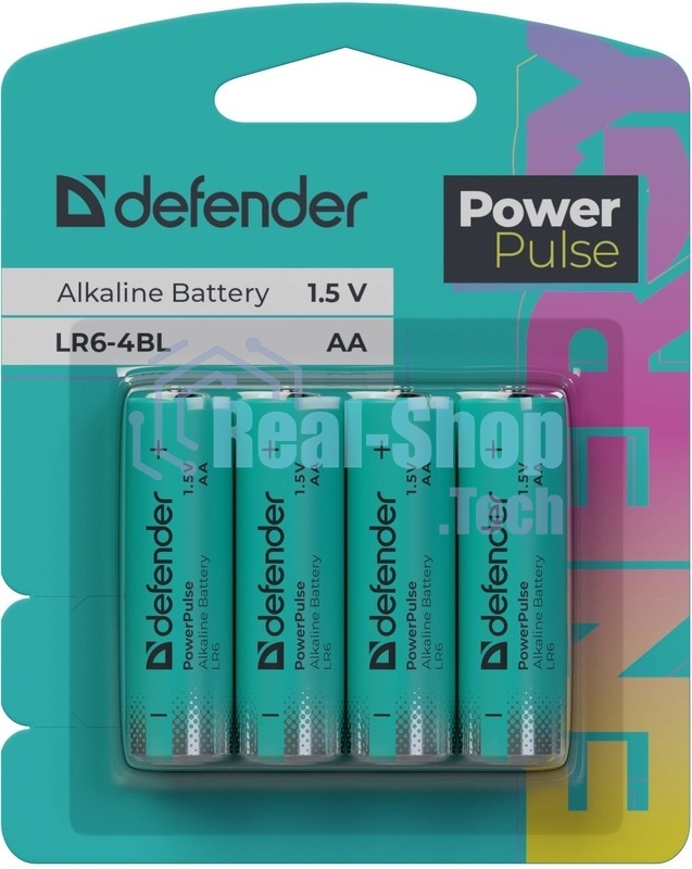 Батарейка алкалиновая Defender LR6-4BL АА, блистер, 4 шт., PowerPulse