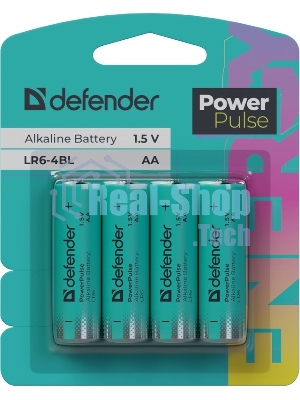Батарейка алкалиновая Defender LR6-4BL АА, блистер, 4 шт., PowerPulse