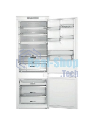 Холодильник встраиваемый Whirlpool WHSP70T241P 70 см, 193.5х54.3х69 см, 295/95 л, инверторный компрессор, автоматическая разморозка, зона свежести влажная, сенсорное управление, технология 6 SMYSL FreshControl, MultiFlow, FreezeControl, перенавешиваемые дверцы, скользящие направляющие, Италия