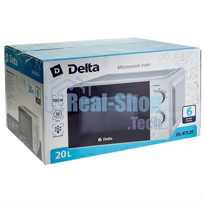 Микроволновая печь DELTA DL-87L20 белый, 20 л, 700 Вт, переключатели - поворотный механизм