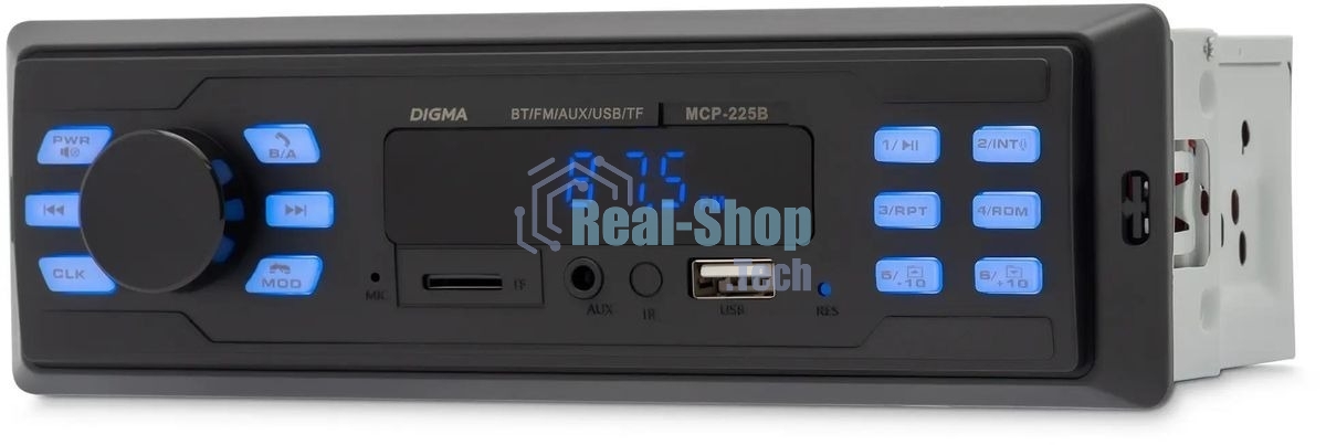Автомагнитола Digma MCP-225B, 1 DIN, Bluetooth, USB Type-A, AUX