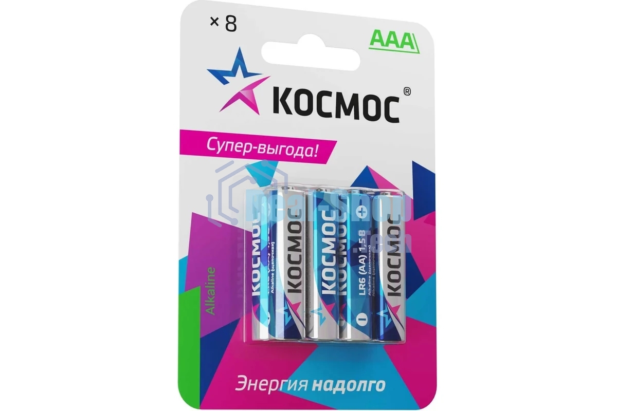 Элемент питания алкалиновый AAA/LR03 BP-8 (блист.8шт) Космос KOCLR03BL8