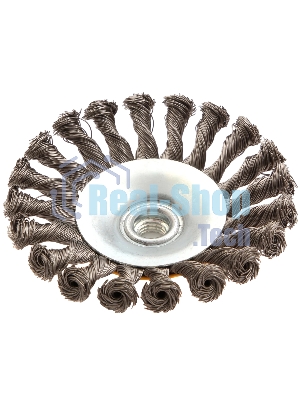 Щетка для УШМ Denzel 125 мм, М14, тарелка, крученая нержавеющая проволока 0,5 мм