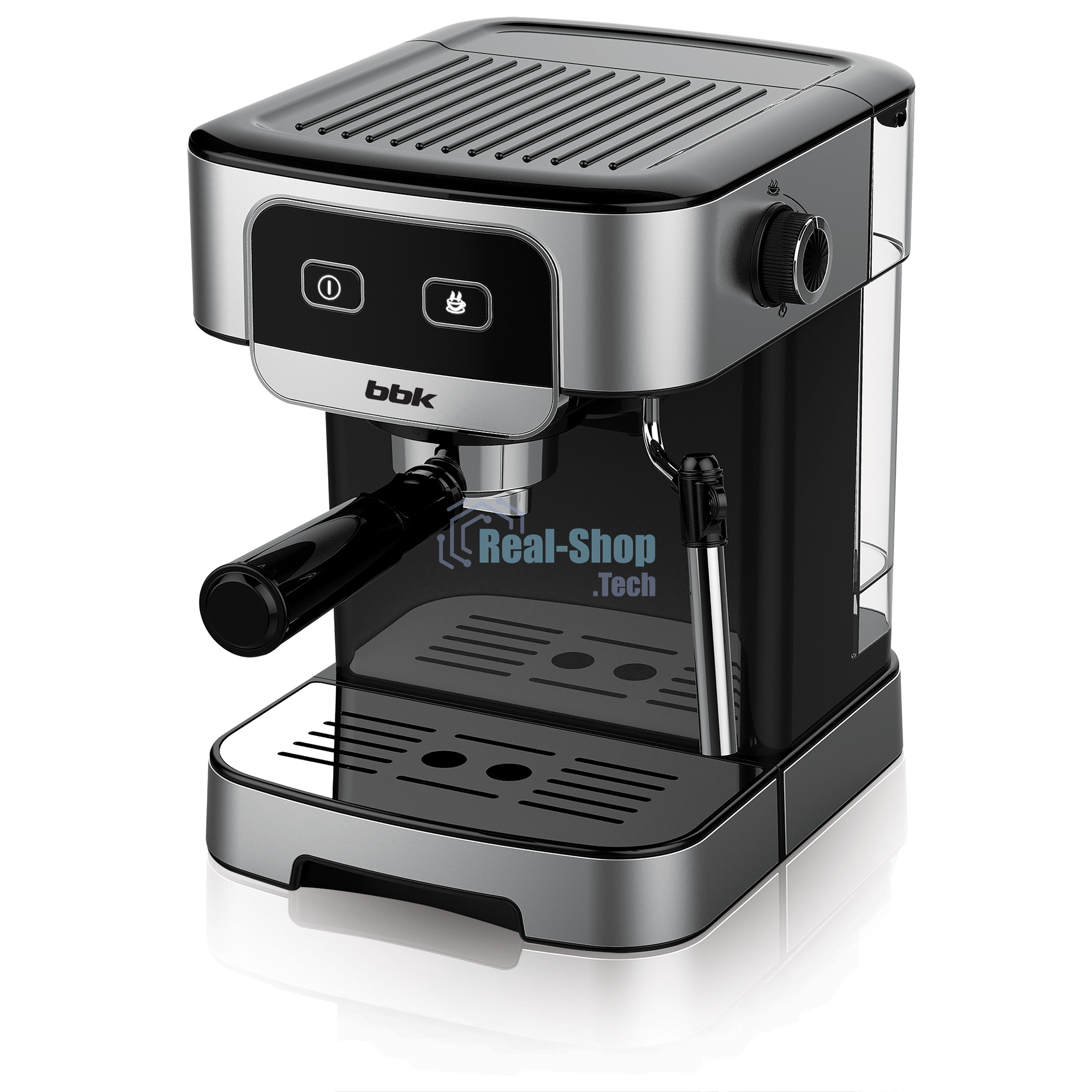 Кофеварка рожковая BBK BCM1500 черный/нержавеющая сталь, исп. кофе - молотый, 1.8 л, 1200 Вт, 20 бар