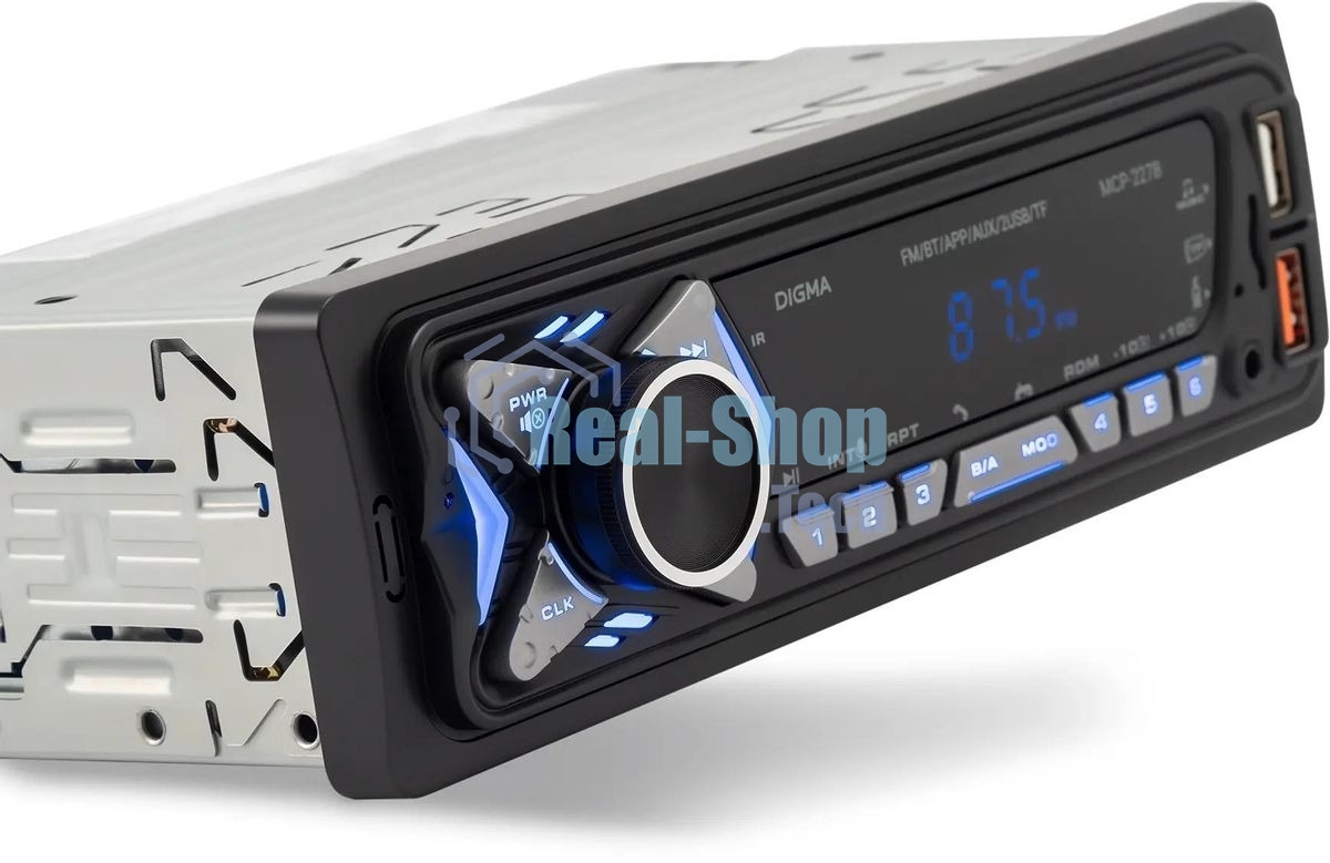 Автомагнитола Digma MCP-227B, 1 DIN, Bluetooth, USB Type-A, AUX, пульт ДУ