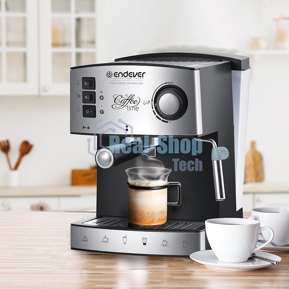 Кофеварка рожковая Endever Costa-1060 черный/стальной, исп. кофе - молотый, 1.6 л, 1000 Вт, 20 бар