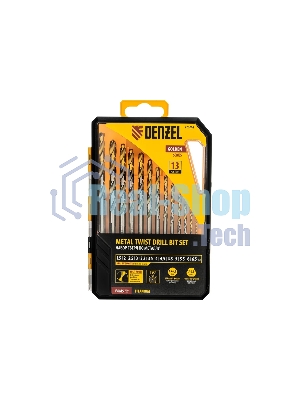 Набор сверл по металлу Denzel 1,5-6,5мм, Р6М5-TiN, Golden Tip, 13 шт
