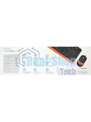 Комплект клавиатура+мышь A4Tech FStyler F1010 проводной, USB, 1600 DPI, чёрный/оранжевый