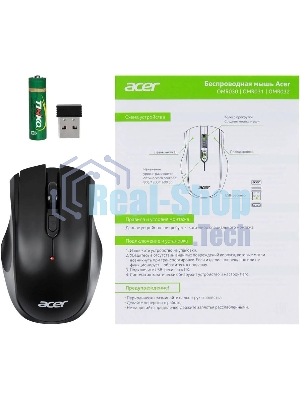 Мышь беспроводная Acer OMR030 черный, 1600 dpi, радиоканал, USB, кнопки - 4
