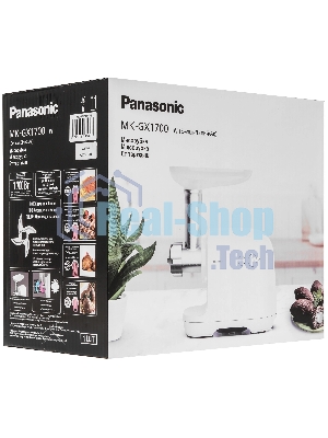 Мясорубка электрическая Panasonic MK-GX1700WTQ белый, 1700 Вт, 3 кг/мин, реверс, защита от перегрузки, насадки - 4