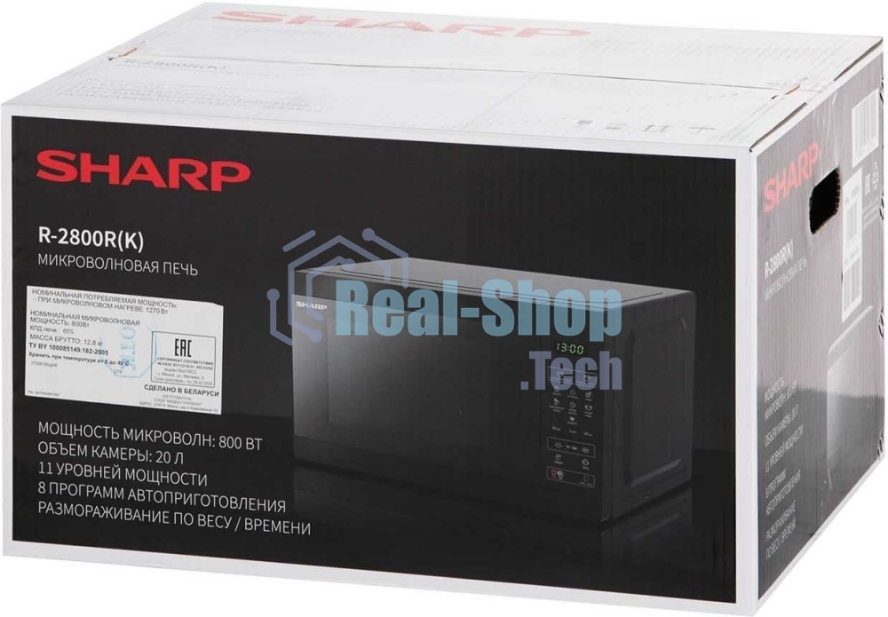 Микроволновая печь Sharp R2800RK черный, 20 л, 800 Вт, переключатели - сенсор