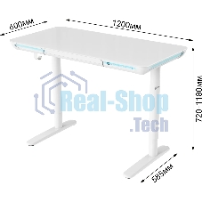 Стол компьютерный Cactus CS-EGD-WT-LED столешница закаленное стекло, белый каркас белый