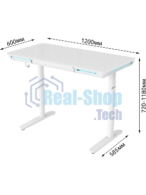 Стол компьютерный Cactus CS-EGD-WT-LED столешница закаленное стекло, белый каркас белый