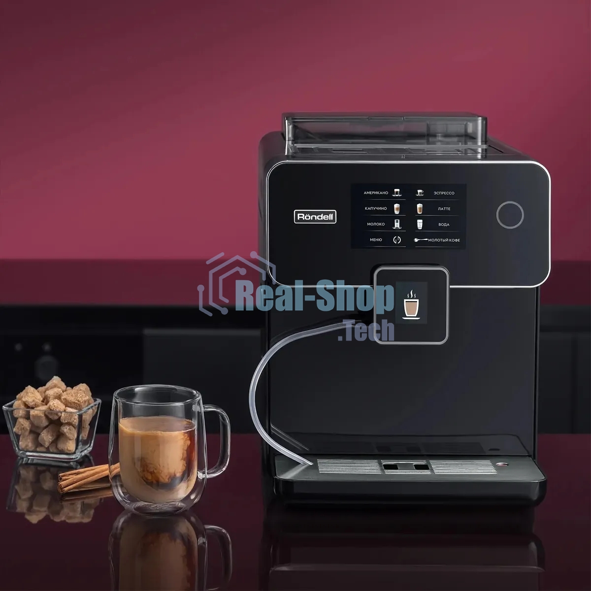 Кофемашина автоматическая Rondell RDE-1114 черный, исп. кофе - молотый/зерновой, 1.6 л, 1500 Вт, 20 бар