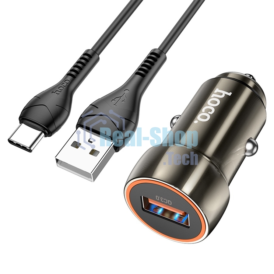 Автомобильная зарядка HOCO Z46 Blue shield, 1xUSB, 18W, серый металлик