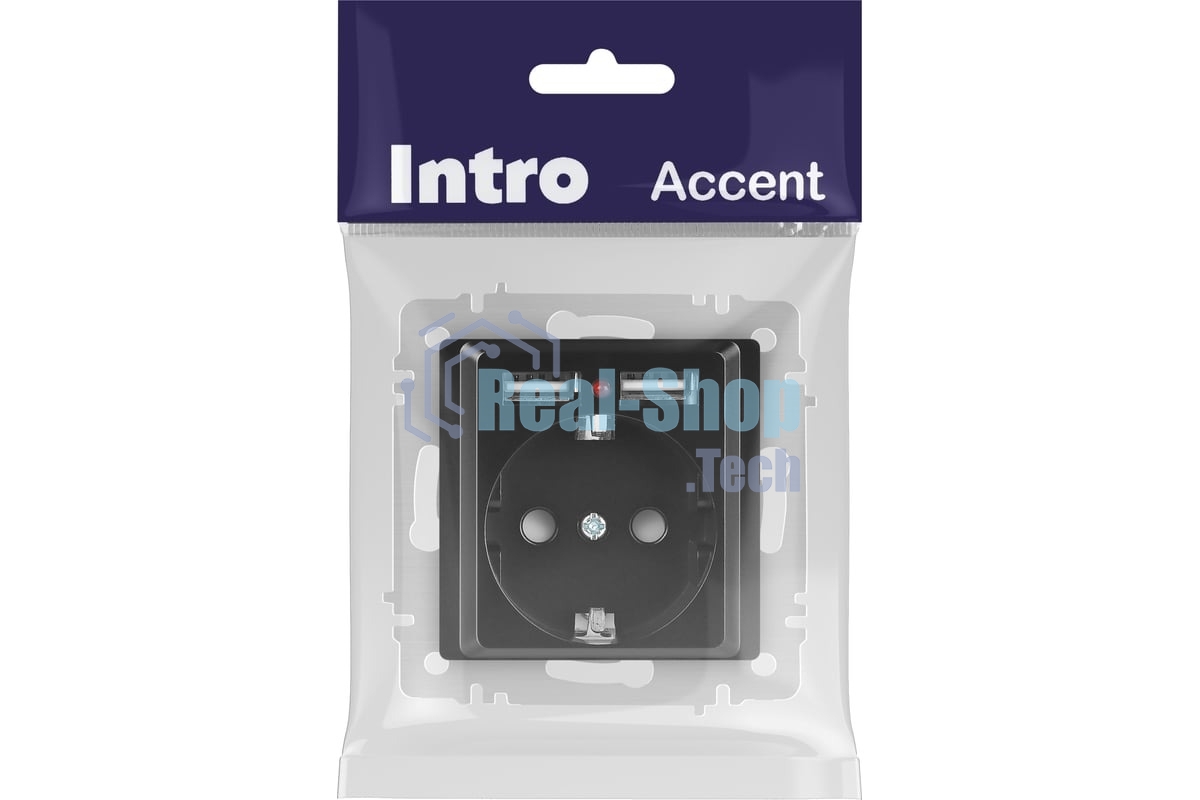 Розетка Intro Accent 6-410-05 P+E Schuko со шторками 16А-250В + 2хUSB IP20 СУ антрацит Б0063698