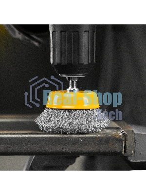 Щетка для дрели Denzel 65 мм, чашка, со шпилькой, нержавеющая витая проволока