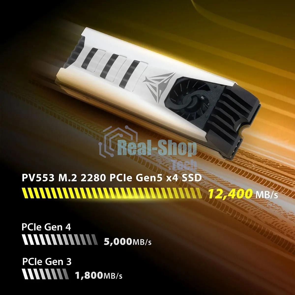 Накопитель SSD Patriot Viper PV553, 1Tb, PCIe 5.0 x4, M.2 2280, NVMe, R/W 11700/9500, активное охлаждение