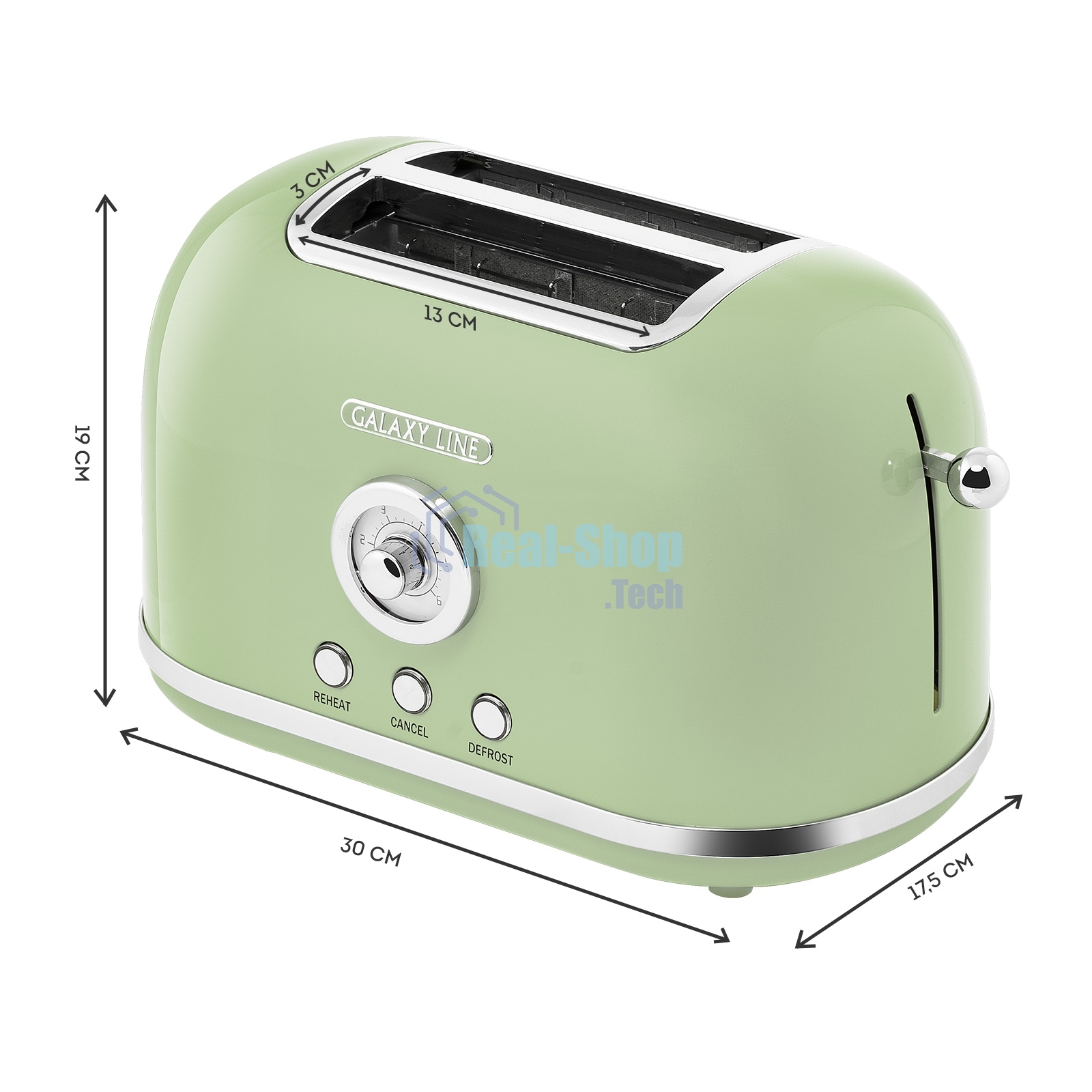 Тостер Galaxy Line GL 2911, райская олива, металл, 900 Вт, 6 степеней поджарки