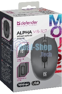 Мышь проводная Defender Alpha MB-507 черный, 1000 dpi, USB, кнопки - 3
