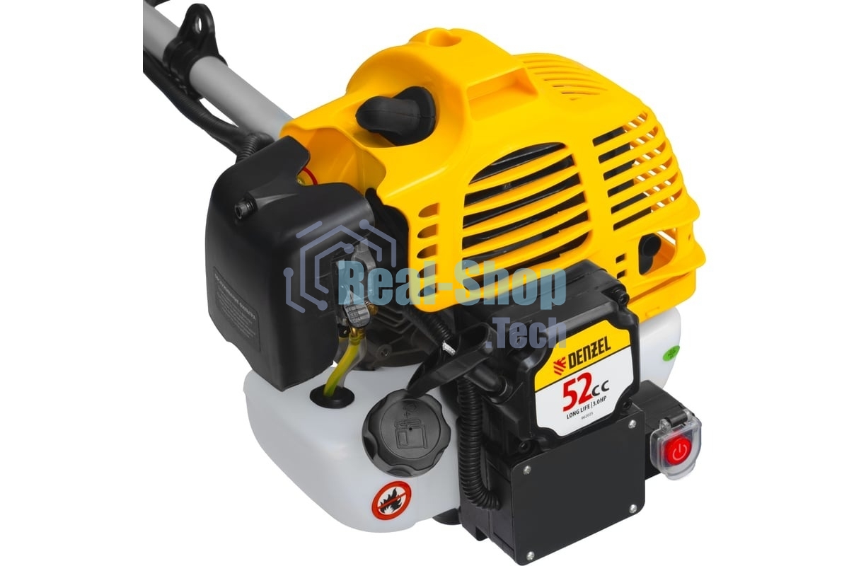 Триммер бензиновый Denzel DT-52E, 52 см3, неразъемная штанга, электростартер, состоит из 2 частей