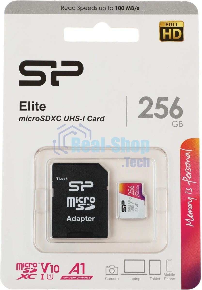 Флеш карта microSD 256Gb Silicon Power Elite A1 microSDXC Class 10 UHS-I U3 100 Mb/s (SD адаптер)