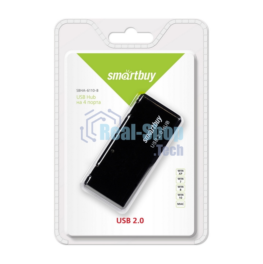 USB-концентратор Smartbuy SBHA-6110-K, USB 2.0, USB 4 порта, USB
