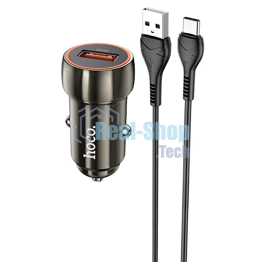 Автомобильная зарядка HOCO Z46 Blue shield, 1xUSB, 18W, серый металлик