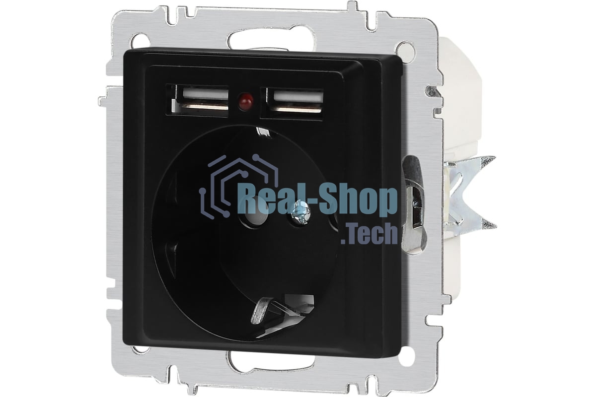 Розетка Intro Accent 6-410-05 P+E Schuko со шторками 16А-250В + 2хUSB IP20 СУ антрацит Б0063698
