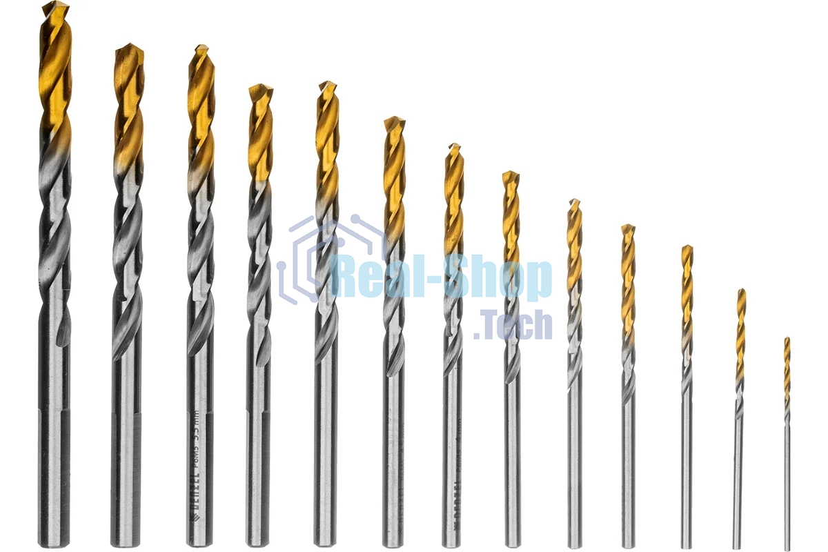 Набор сверл по металлу Denzel 1,5-6,5мм, Р6М5-TiN, Golden Tip, 13 шт 723002