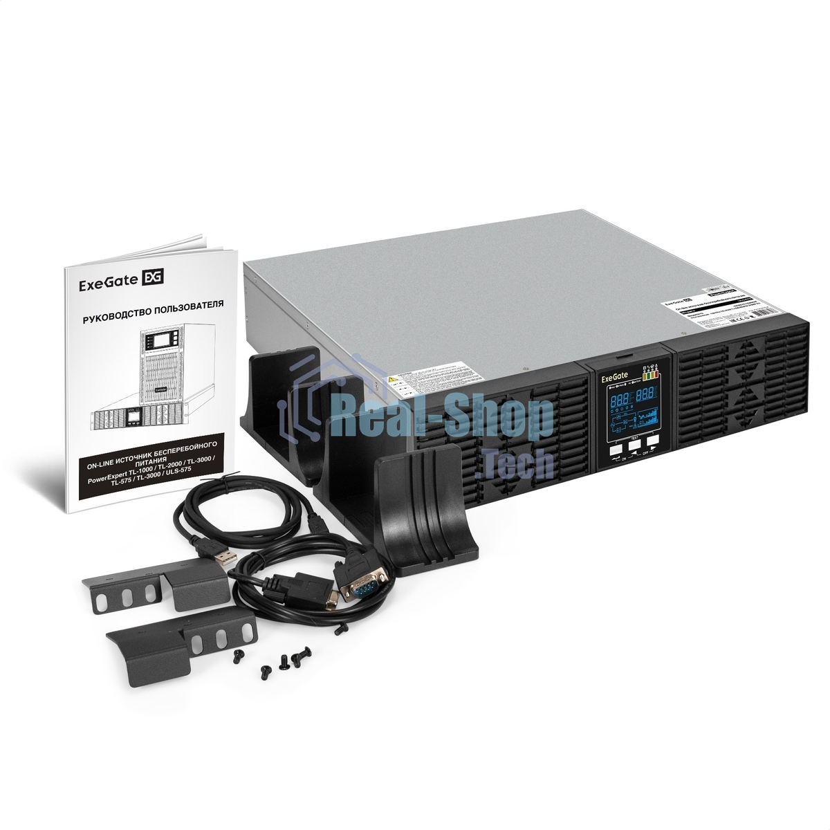 Источник бесперебойного питания On-line ExeGate PowerExpert ULS-575-10kVA.LCD.AVR.T.USB.RS232.SNMP.2U 10000VA/10000W, On-Line, PF=1, LCD, клеммы, RS232, USB, SNMP-slot, EPO, батареи внешние 192В/240В суммарной емкостью до 400Ah, Rackmount 2U/Tower, металлический корпус, черный