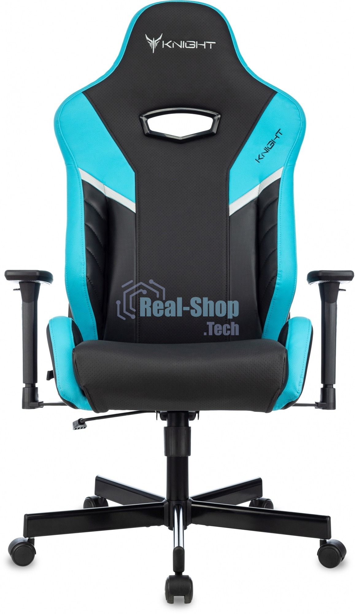 Кресло игровое Knight Thunder 5X черный/голубой эко.кожа крестов. металл