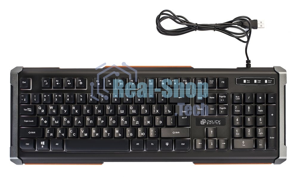 Клавиатура проводная Oklick 717G BLACK DEATH черный/оранжевый USB Multimedia for gamer LED