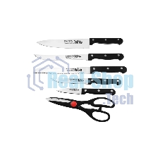 Набор ножей LARA LR05-53 7 предметов: ДЕРЕВЯННАЯ ПОДСТАВКА + 5 ножей + ножницы, нержавеющая сталь 2CR13