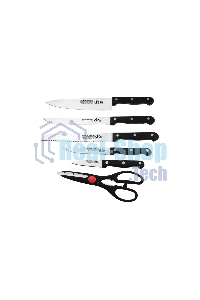 Набор ножей LARA LR05-53 7 предметов: ДЕРЕВЯННАЯ ПОДСТАВКА + 5 ножей + ножницы, нержавеющая сталь 2CR13