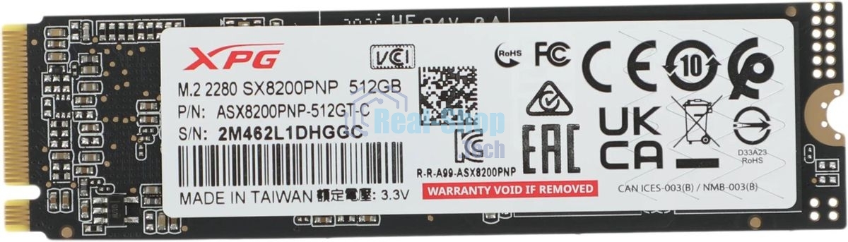 Накопитель SSD XPG SX8200 Pro, 512 Gb, PCIe 3.0 x4, M.2 2280, NVMe, R/W 3350/2350, с радиатором