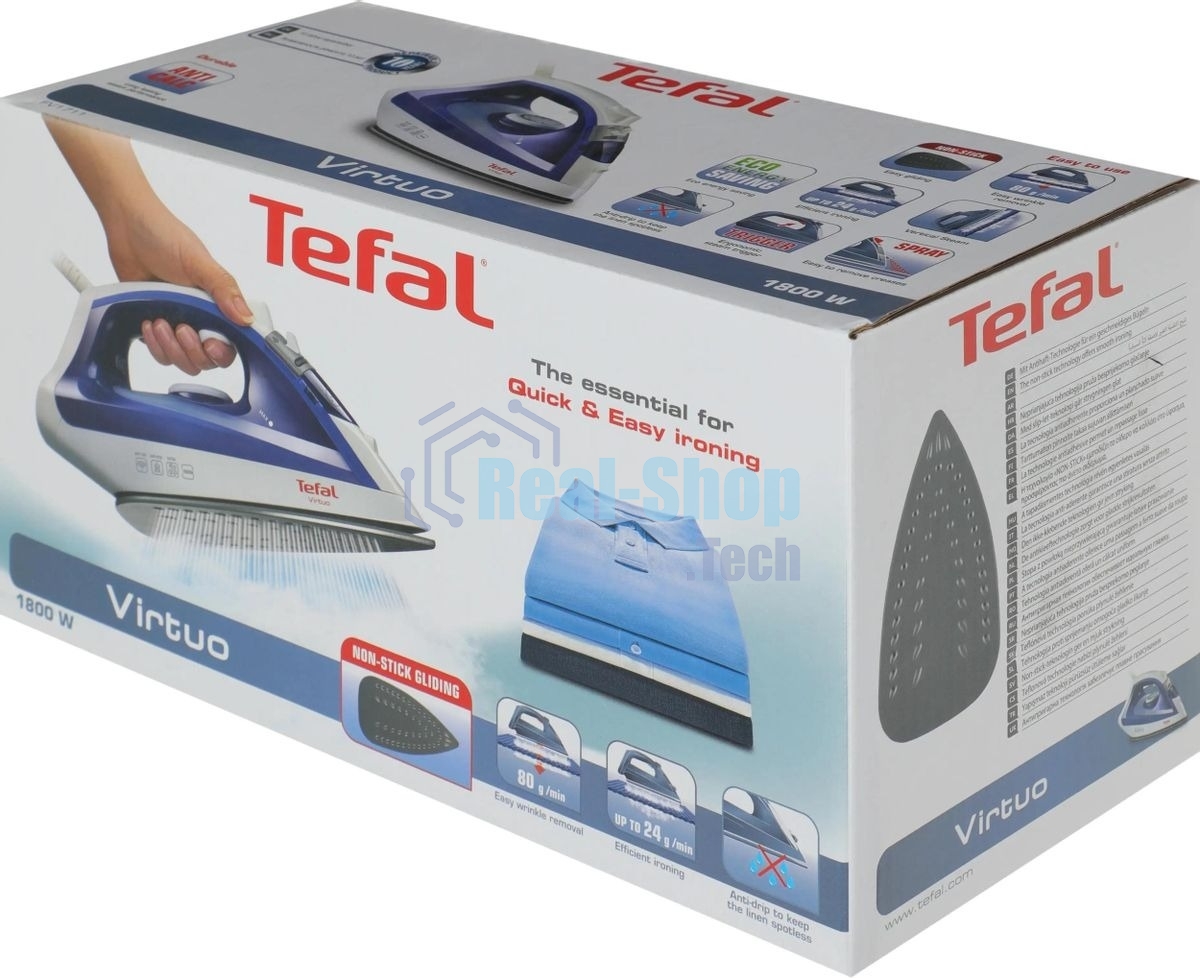 Утюг Tefal FV1711E0 синий/белый, 1800 Вт, 20 г/мин, 80 г/мин, 200 мл