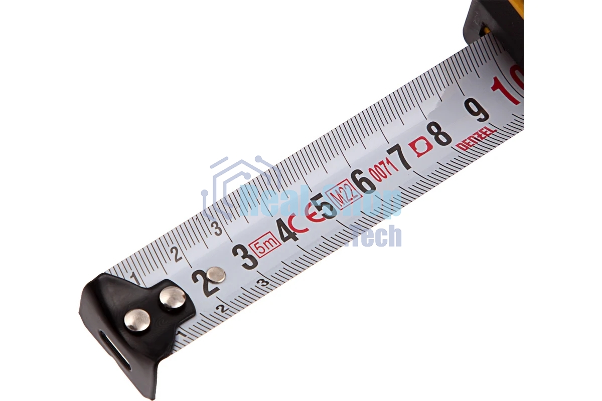 Рулетка Denzel 5м х 25мм, двухкомп. корпус, кнопка-пауза