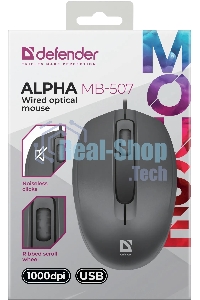 Мышь проводная Defender Alpha MB-507 черный, 1000 dpi, USB, кнопки - 3