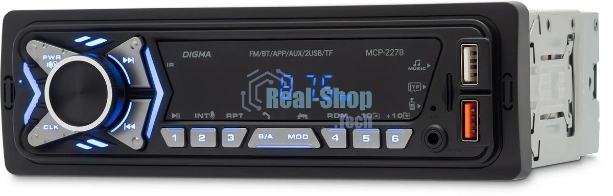 Автомагнитола Digma MCP-227B, 1 DIN, Bluetooth, USB Type-A, AUX, пульт ДУ