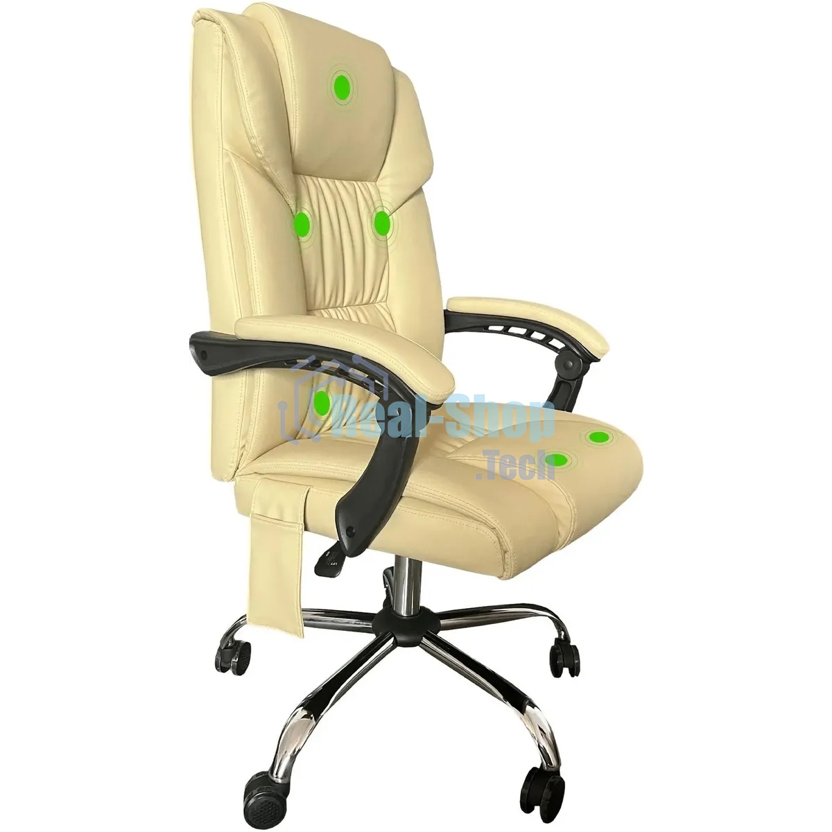 Кресло компьютерное с вибромассажем Cactus CS-CHR-OC04M-WT слоновая кость, эко.кожа, с подголовником