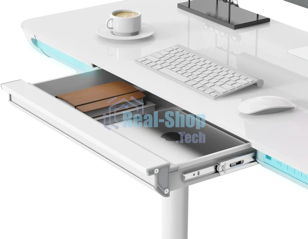 Стол компьютерный Cactus CS-EGD-WT-LED столешница закаленное стекло, белый каркас белый