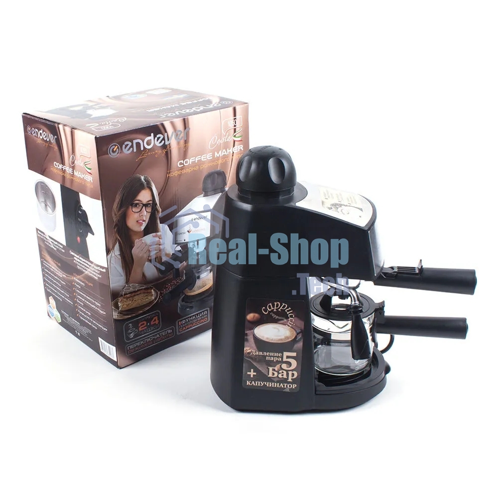 Кофеварка рожковая Endever Costa-1050 черный/стальной, исп. кофе - молотый, 0,2 л, 900 Вт, 5 бар