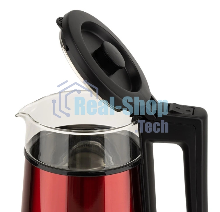 Чайник Energy E-200 (1,2 л), стекло, красный, двойной корпус