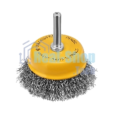Щетка для дрели Denzel 65 мм, чашка, со шпилькой, нержавеющая витая проволока