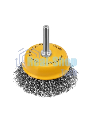 Щетка для дрели Denzel 65 мм, чашка, со шпилькой, нержавеющая витая проволока